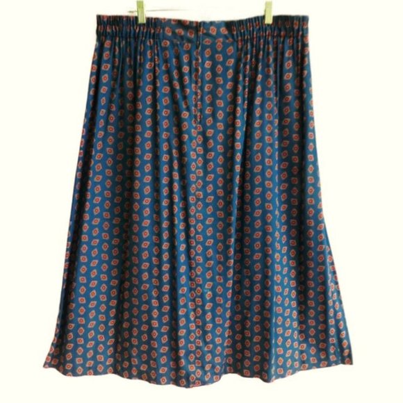 SOLD Vintage 80s Midi Skirt Prairie Farmhouse Elastic Back Zip Teal Blue USA 20W - Picture 3 of 8